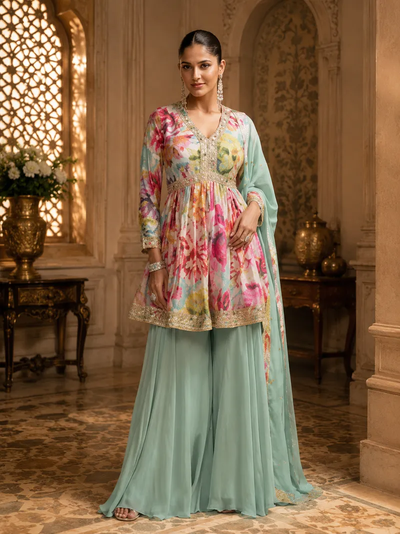 Teal Floor-length Anarkali
