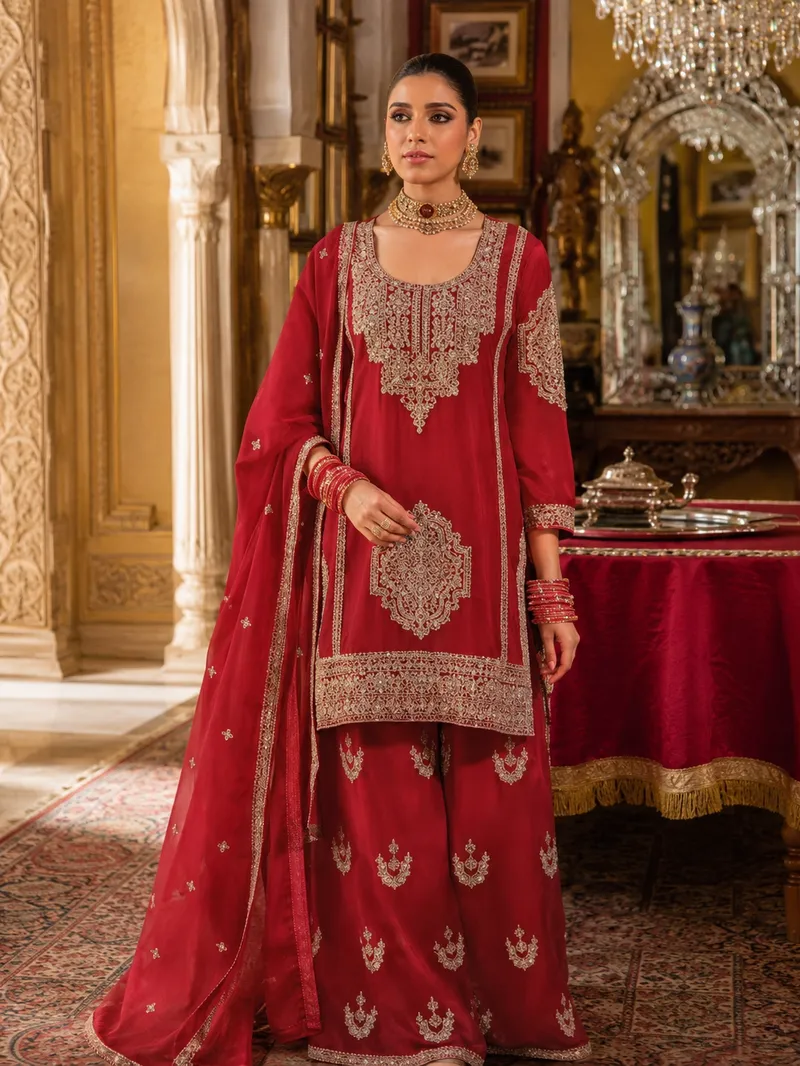 Crimson Chiffon Saree